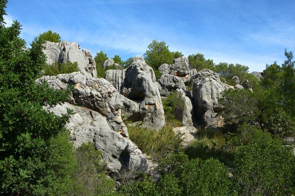 Limestone rocks in the hills near Caimari, where the climb starts
