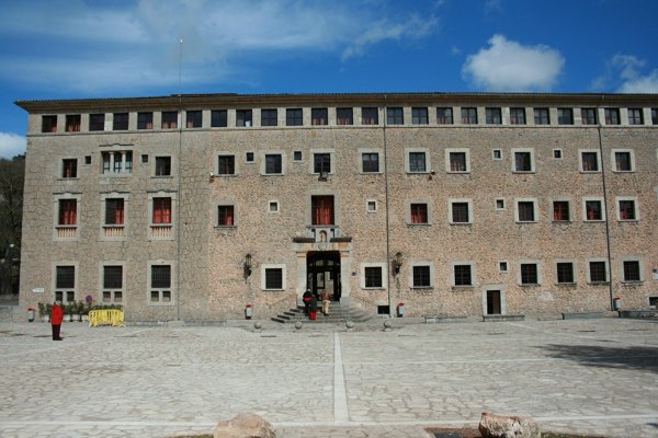The main square of the Santuari de Lluc, where the café is